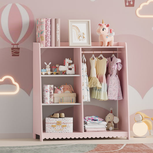 Guardaroba Aperto Vestnes per Cameretta 90x80x38 cm a Misure di Bimbi - Rosa/Bianco [en.casa]
