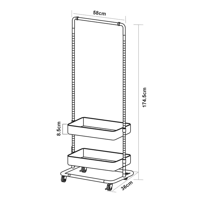 Stand Appendiabiti a Rotelle Kumad con 2 Ceste Portaoggetti - Nero [en.casa]