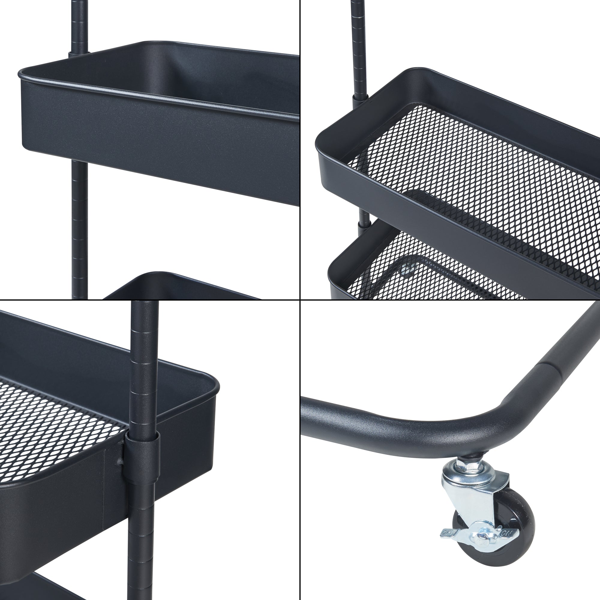 Stand Appendiabiti a Rotelle Kumad con 2 Ceste Portaoggetti - Nero [en.casa]