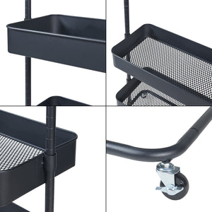 Stand Appendiabiti a Rotelle Kumad con 2 Ceste Portaoggetti - Nero [en.casa]