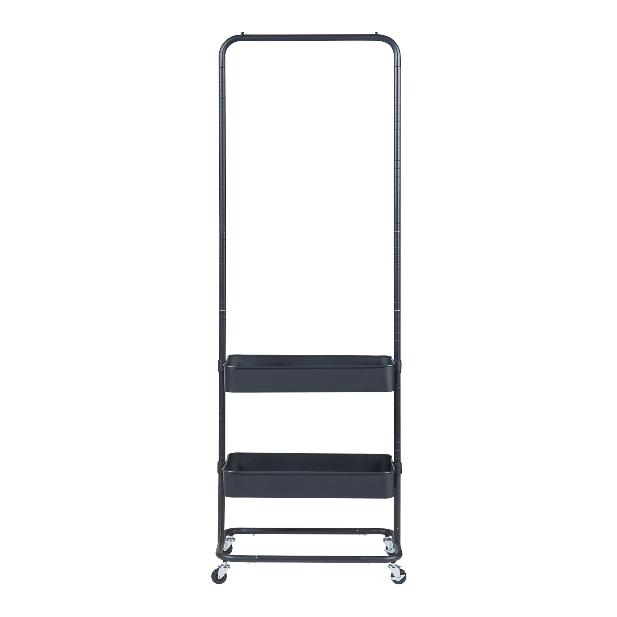 Stand Appendiabiti a Rotelle Kumad con 2 Ceste Portaoggetti - Nero [en.casa]