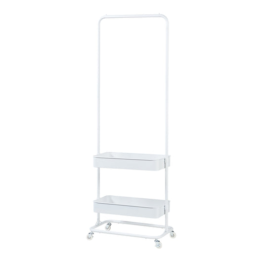 Stand Appendiabiti a Rotelle Kumad con 2 Ceste Portaoggetti - Bianco [en.casa]