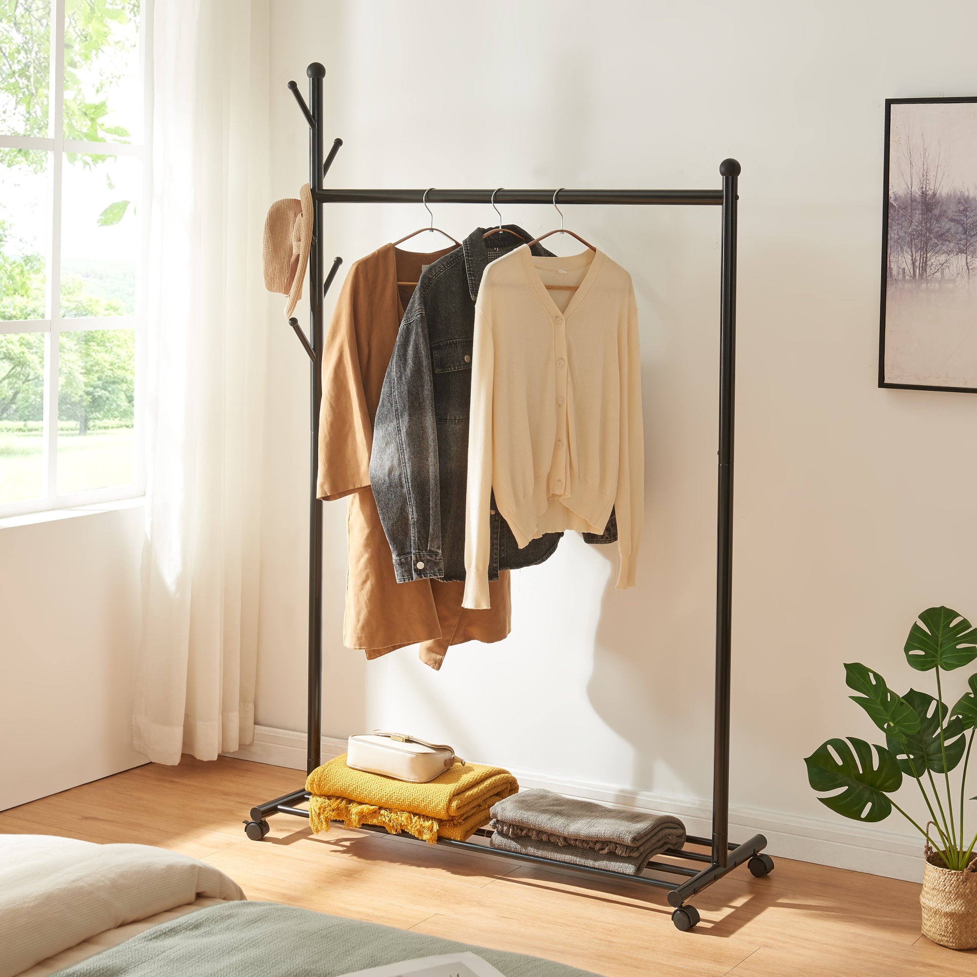 Stand Appendiabiti Snåsa con Rotelle 170x105x43 cm Metallo Nero [en.casa]