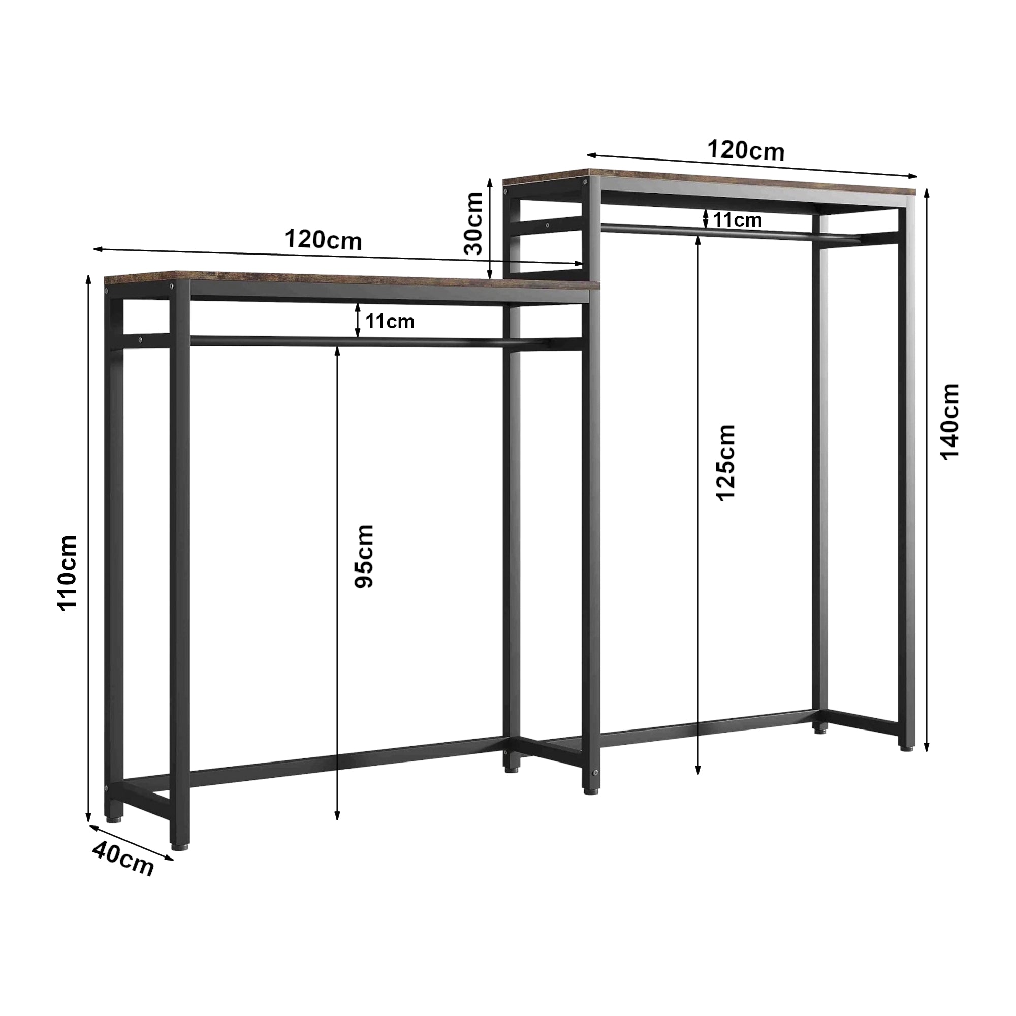 Organizzatore Guardaroba con 2 Vani Porta Abiti e Ripiani Skestbyena - Nero/Effetto Noce [en.casa]