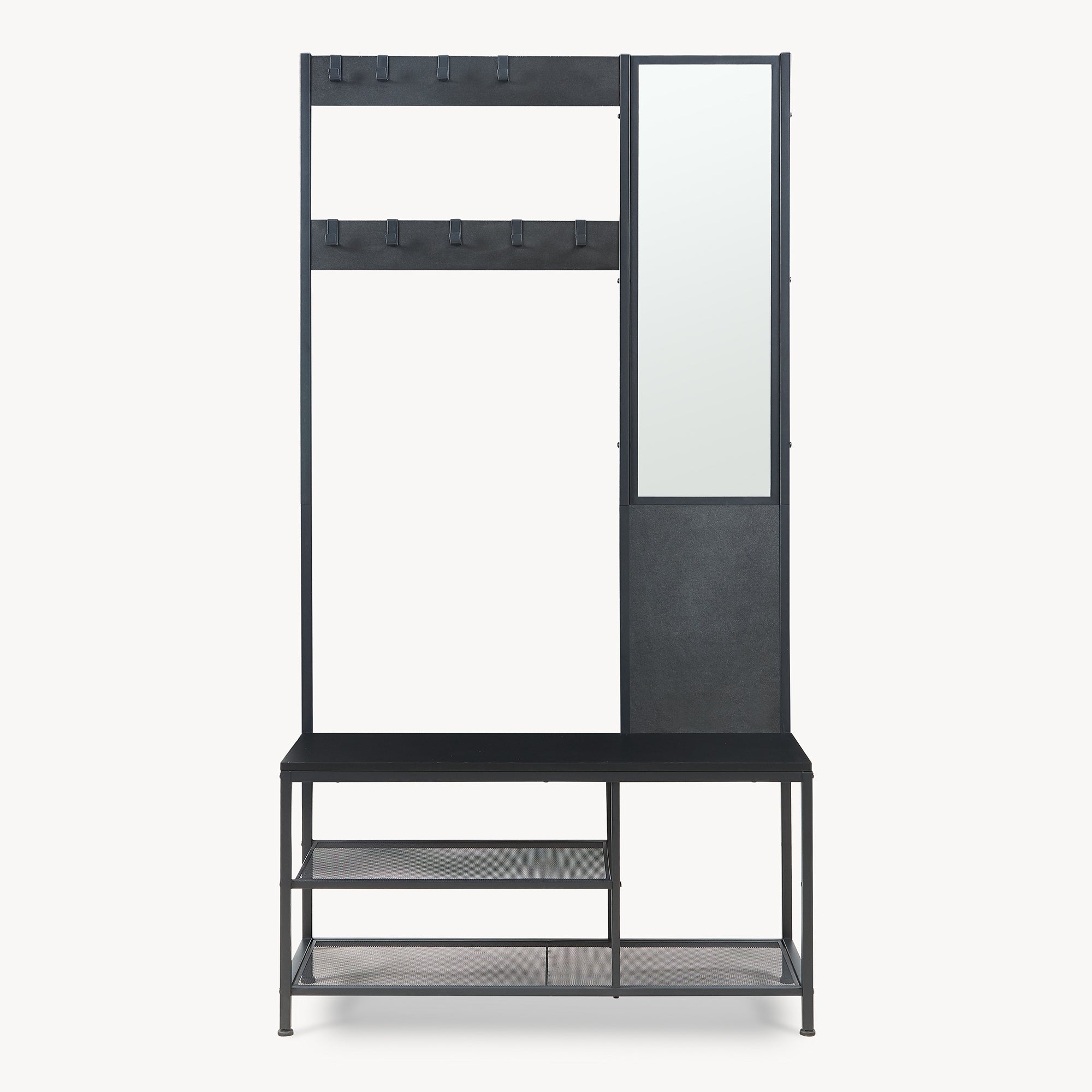 Stand Appendiabiti Napinerg con Specchio Panca e Scarpiera 185 x 98 x 34 cm - Nero [en.casa]