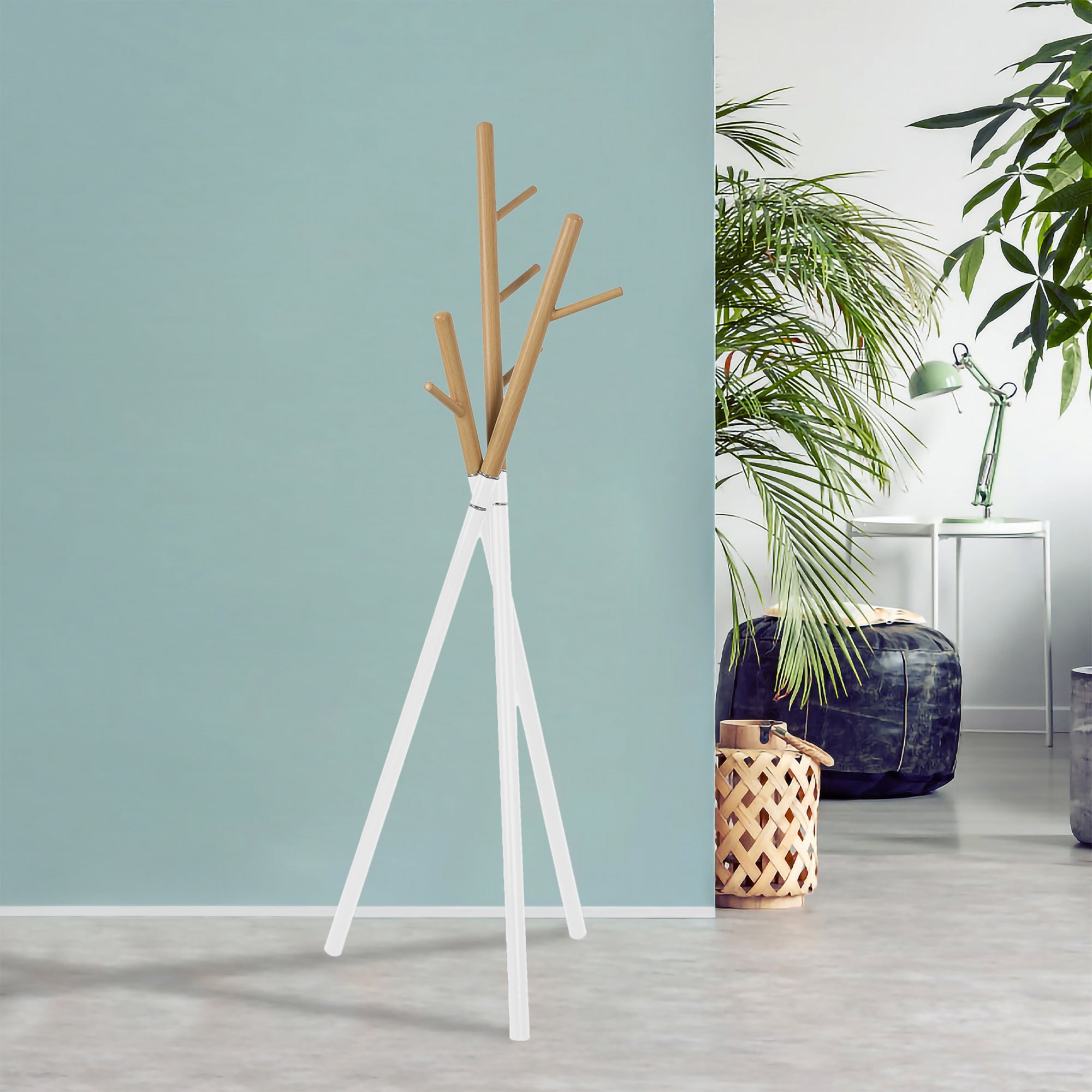 Appendiabiti da Terra Laerdal Porta Abiti Treppiede in Acciaio 172x49x49 cm Bianco [en.casa]