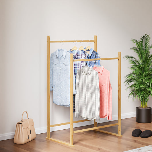 Stand Appendiabiti Mariehamn con 2 Barre Porta Abiti Legno di Pino Naturale 122 x 80 x 50 cm [en.casa]