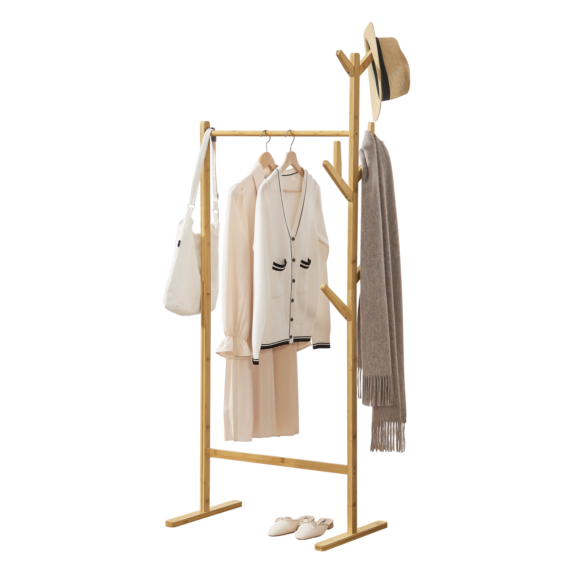 Stand Appendiabiti Nordreisa con Barra e Bracci - bambù [en.casa]