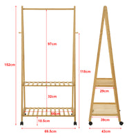 Stand Appendiabiti 'Öckerö' in Bambù su 4 Rotelle con 2 Ripiani 4 Ganci e Barra Porta Abiti [en.casa]