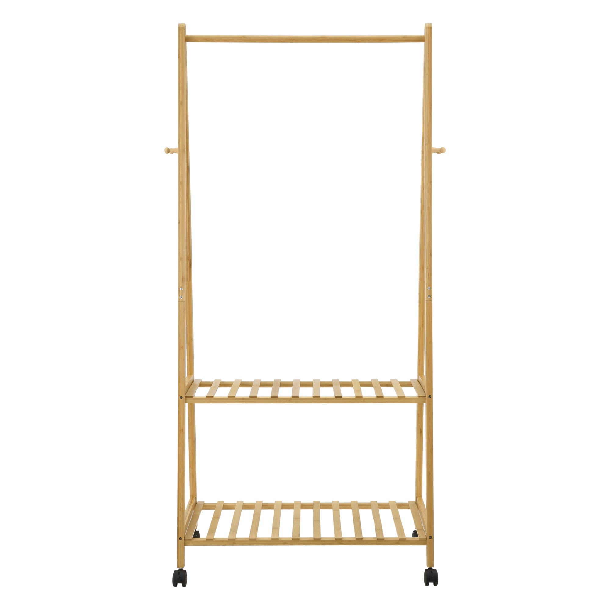 Stand Appendiabiti 'Öckerö' in Bambù su 4 Rotelle con 2 Ripiani 4 Ganci e Barra Porta Abiti [en.casa]