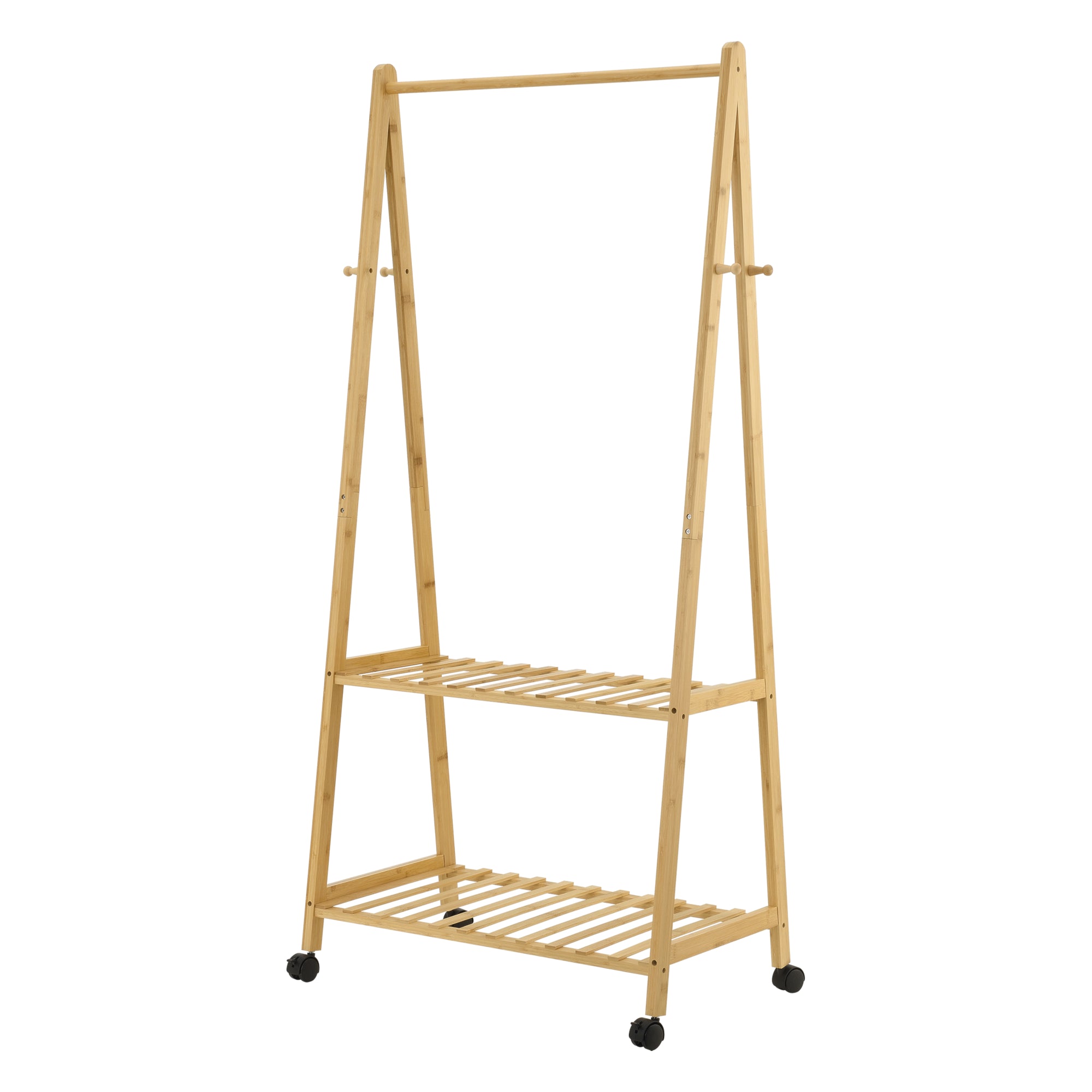 Stand Appendiabiti 'Öckerö' in Bambù su 4 Rotelle con 2 Ripiani 4 Ganci e Barra Porta Abiti [en.casa]