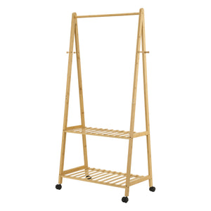 Stand Appendiabiti 'Öckerö' in Bambù su 4 Rotelle con 2 Ripiani 4 Ganci e Barra Porta Abiti [en.casa]