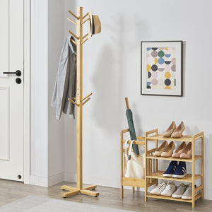 Stand Appendiabiti 'Jämsä' con 12 Bracci - Porta Abiti da Terra per Ingresso - Struttura in bambù [en.casa]