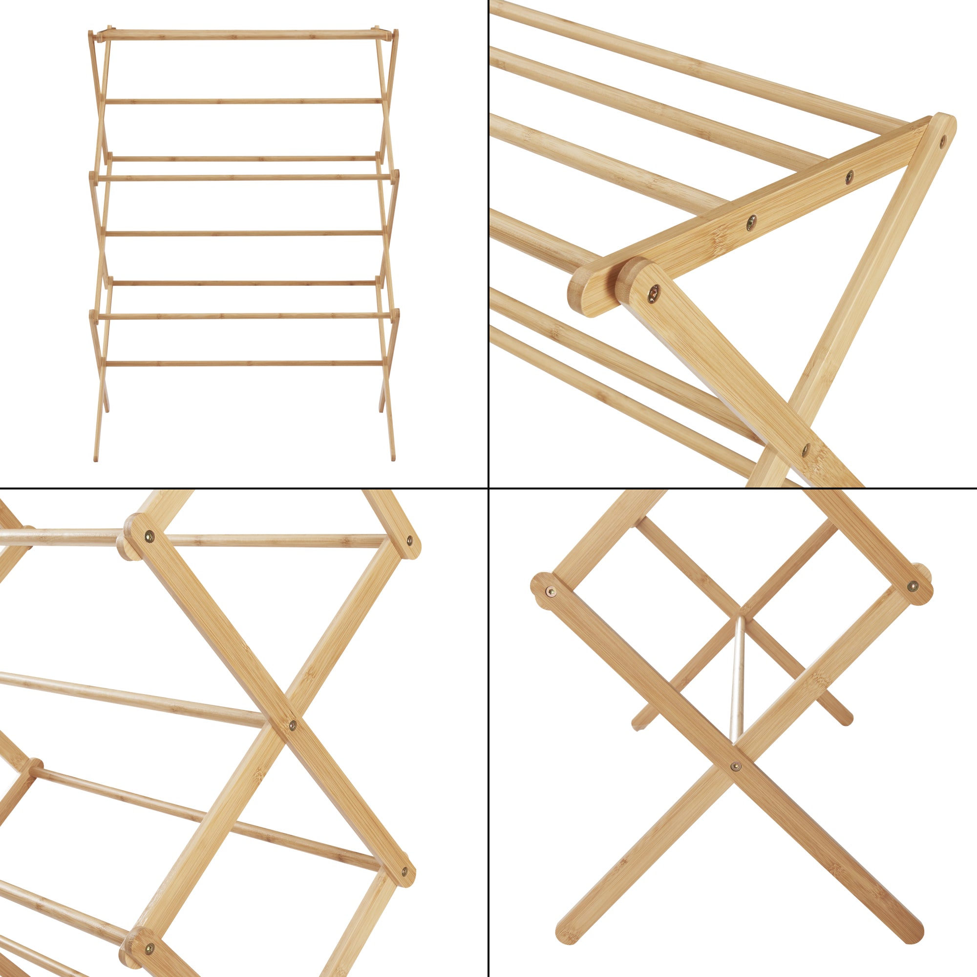 Stendino Verticale Grinau Stendibiancheria a Fisarmonica Bambù Naturale [en.casa]