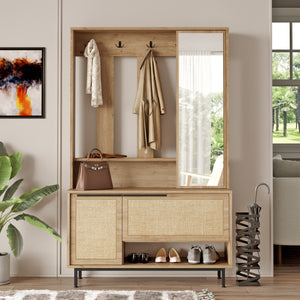 Mobile da Ingresso Kvænangen Armadio Guardaroba Semiaperto - Effetto Rovere / Rattan [en.casa]