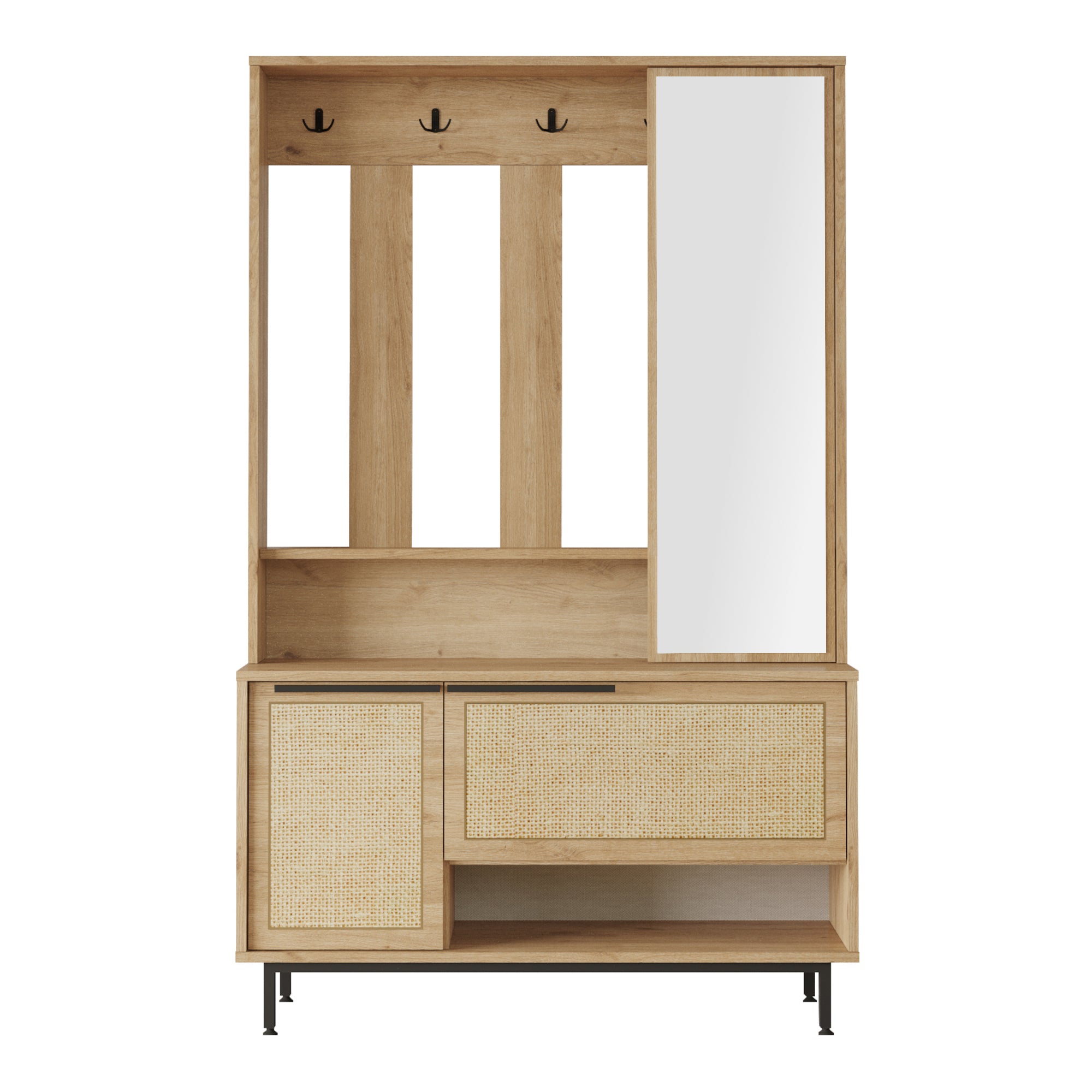 Mobile da Ingresso Kvænangen Armadio Guardaroba Semiaperto - Effetto Rovere / Rattan [en.casa]