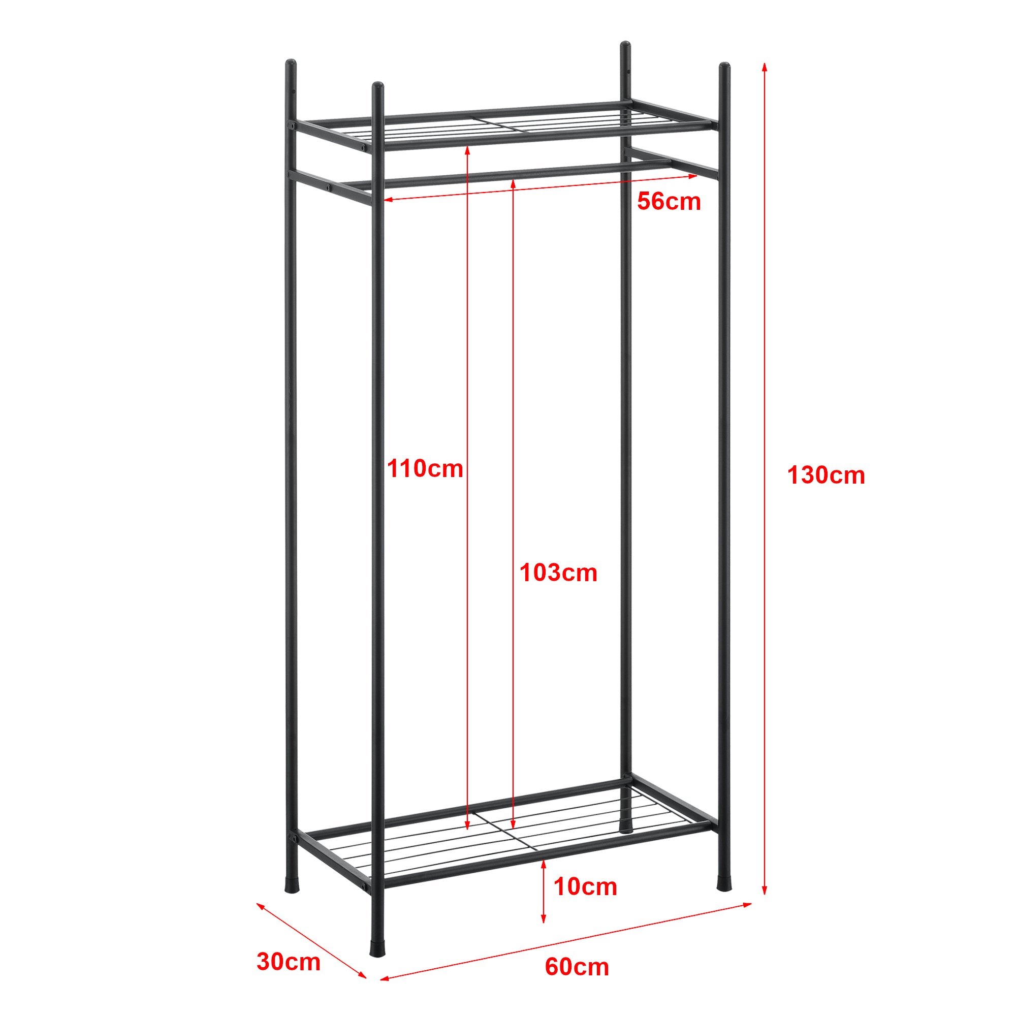 Organizzatore Guardaroba, Scaffalatura con Asta Appendiabiti e 2 Ripiani, Cabina Armadio Senza Ante (AxLaxP) 130 x 60 x