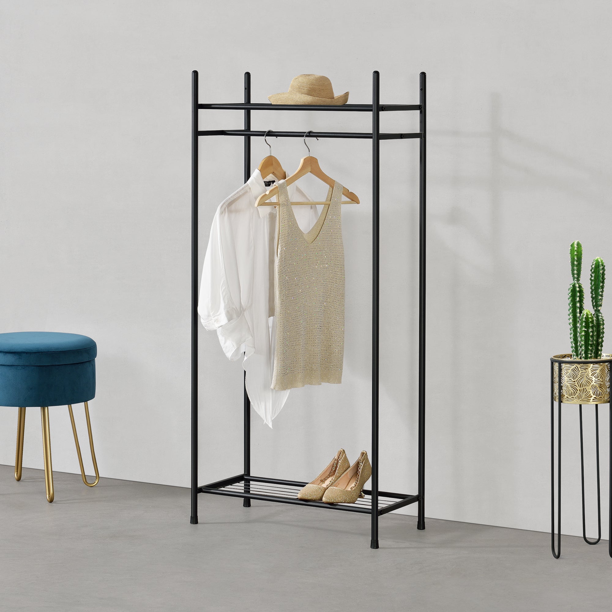 Organizzatore Guardaroba, Scaffalatura con Asta Appendiabiti e 2 Ripiani, Cabina Armadio Senza Ante (AxLaxP) 130 x 60 x