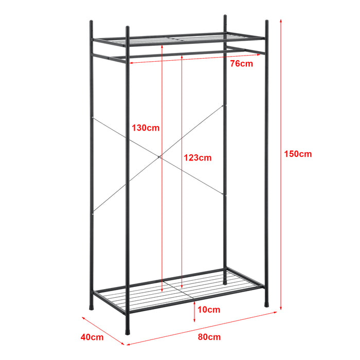 Organizzatore Guardaroba, Scaffalatura con Asta Appendiabiti e 2 Ripiani, Cabina Armadio Senza Ante (AxLaxP) 150 x 80 x