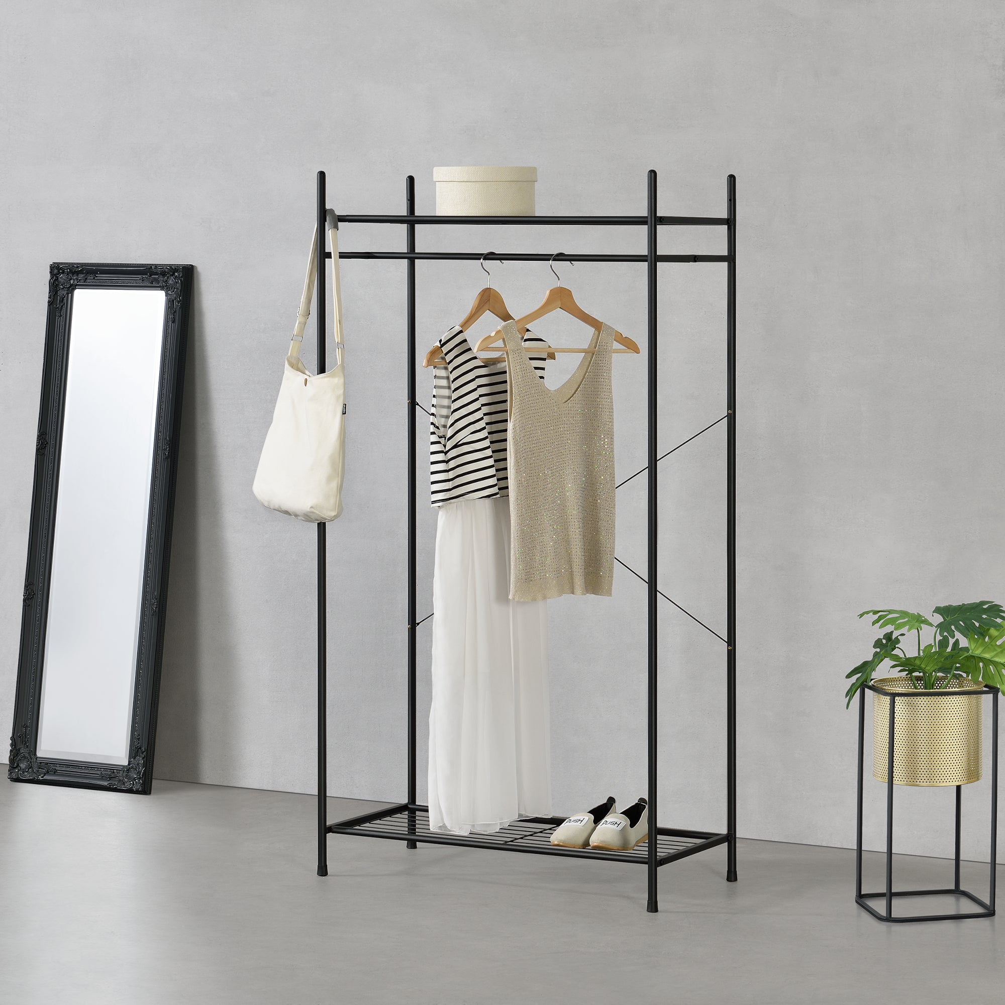 Organizzatore Guardaroba, Scaffalatura con Asta Appendiabiti e 2 Ripiani, Cabina Armadio Senza Ante (AxLaxP) 150 x 80 x