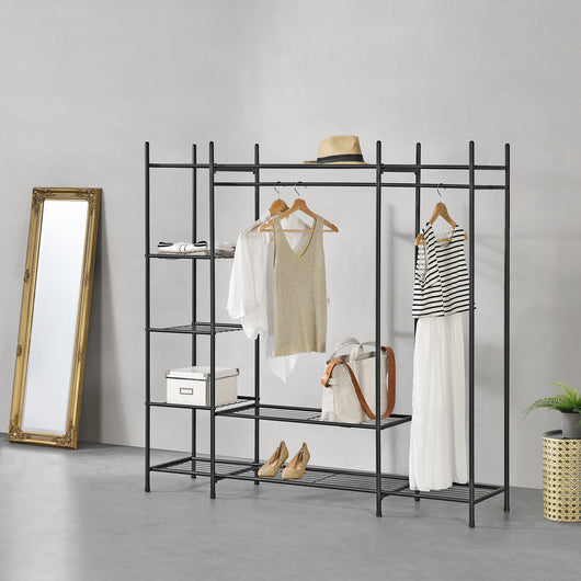 Organizzatore Guardaroba, Scaffalatura con Asta Appendiabiti e 6 Ripiani, Cabina Armadio Senza Ante (AxLaxP) 150 x 150 x