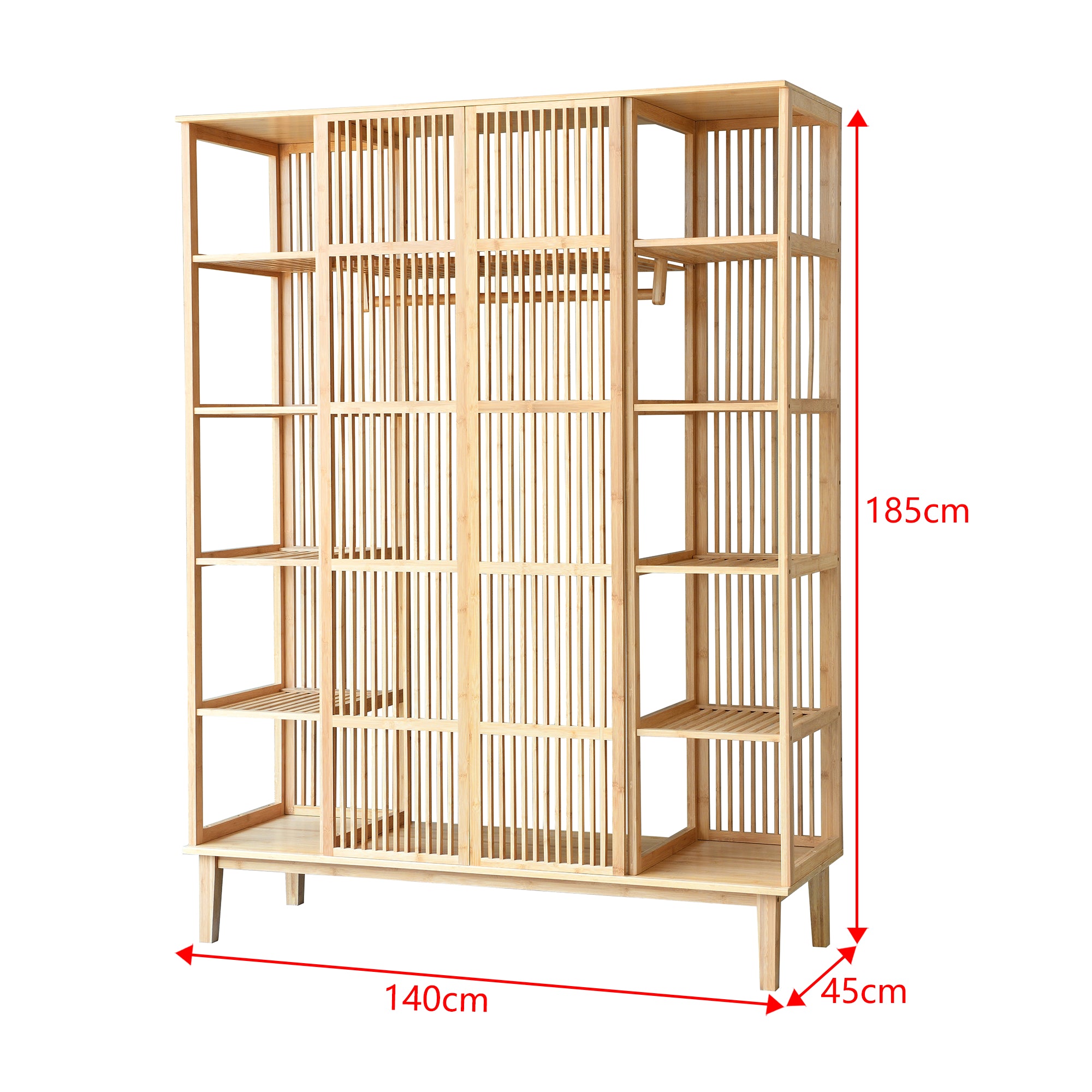 Armadio Guardaroba Hudiksvall in Bambù Naturale con 2 Ante Scorrevoli 185x140x45 cm [en.casa]