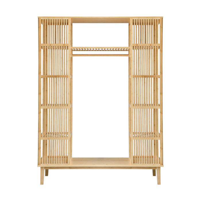 Armadio Guardaroba Hudiksvall in Bambù Naturale con 2 Ante Scorrevoli 185x140x45 cm [en.casa]