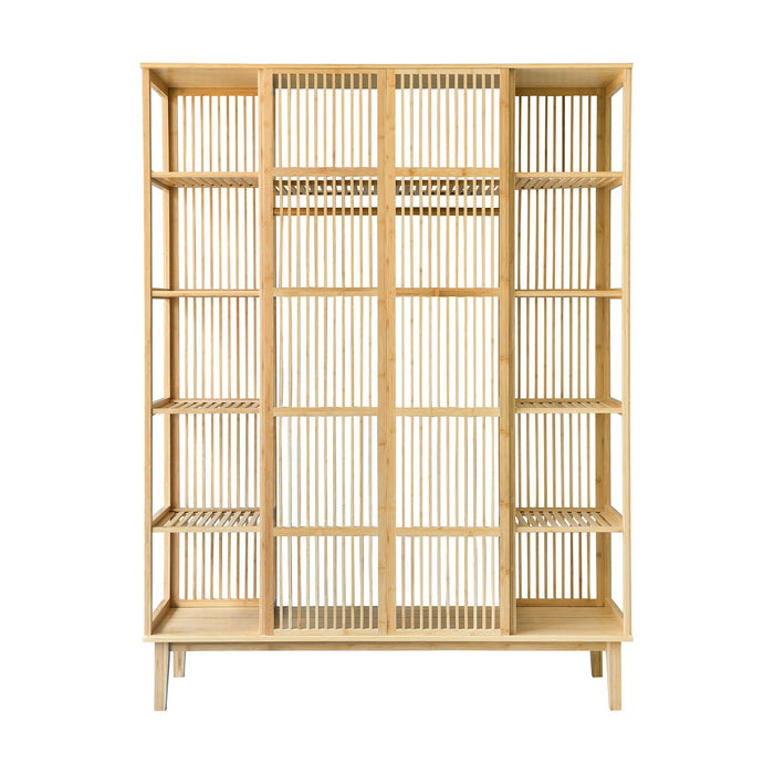 Armadio Guardaroba Hudiksvall in Bambù Naturale con 2 Ante Scorrevoli 185x140x45 cm [en.casa]