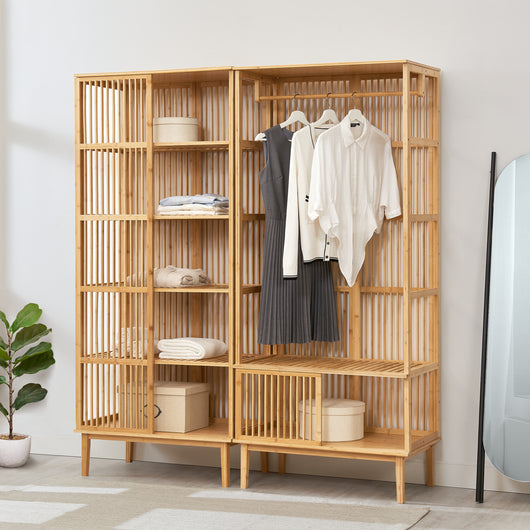 Set Organizzatore Guardaroba in Bambù 1 Armadio Aperto e 1 Scaffale [en.casa]