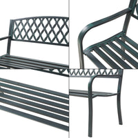 Panca da Giardino Opsasar in Acciaio con Schienale a Motivo Intrecciato 127x54x88 cm - Grigio Scuro con Patina Verde