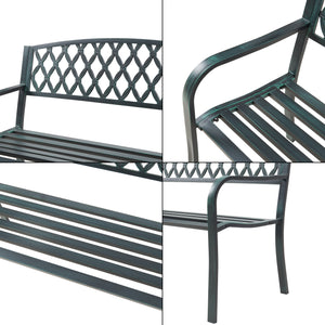 Panca da Giardino Opsasar in Acciaio con Schienale a Motivo Intrecciato 127x54x88 cm - Grigio Scuro con Patina Verde