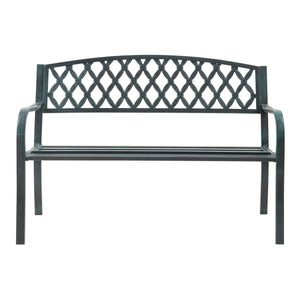 Panca da Giardino Opsasar in Acciaio con Schienale a Motivo Intrecciato 127x54x88 cm - Grigio Scuro con Patina Verde