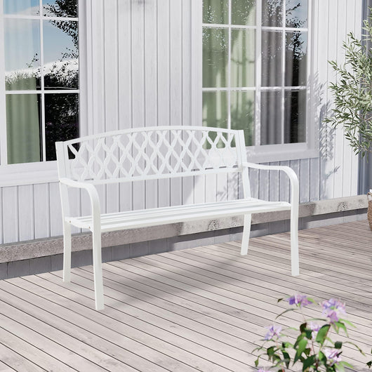 Panca da Giardino Opsasar in Acciaio con Schienale a Motivo Intrecciato 127x54x88 cm - Bianco casa.pro