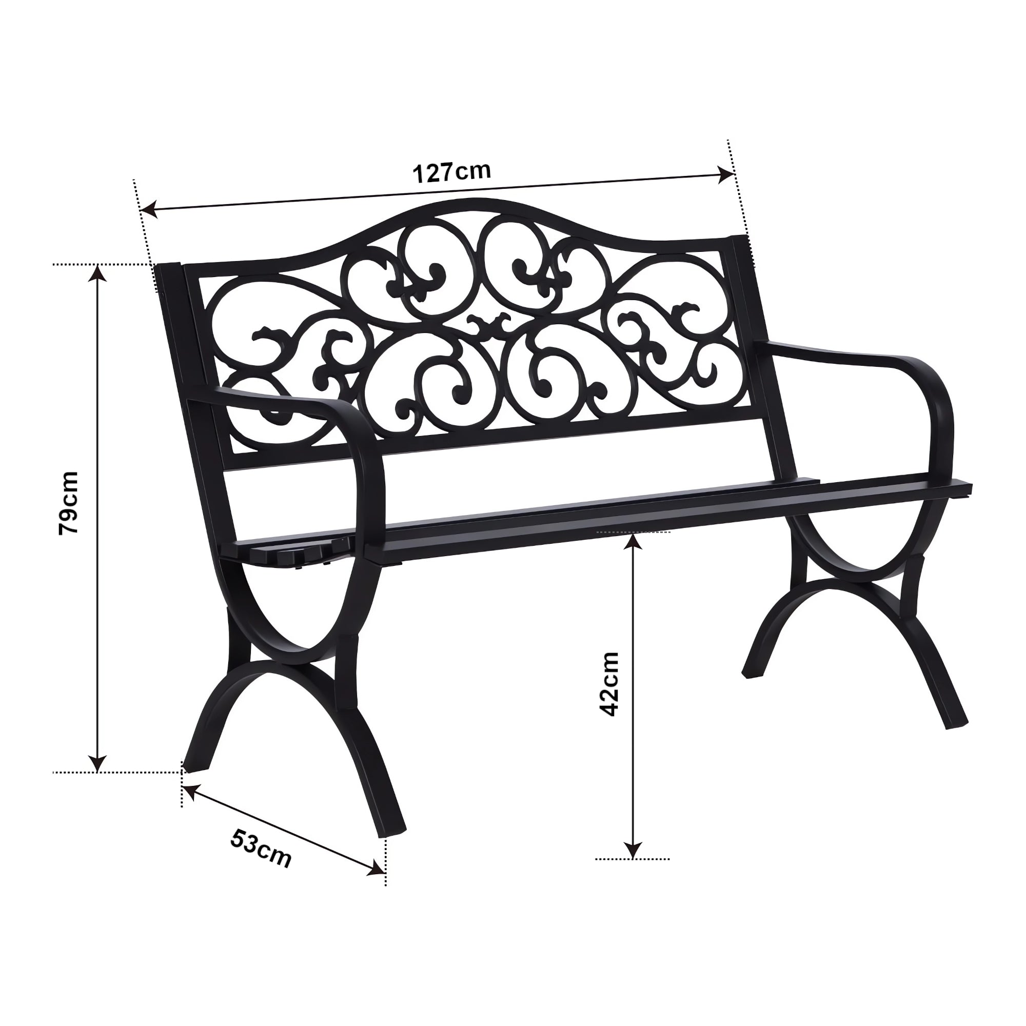 Panca da Giardino Utav con Schienale e Braccioli in Acciaio - Grigio Scuro con Patina Verde casa.pro