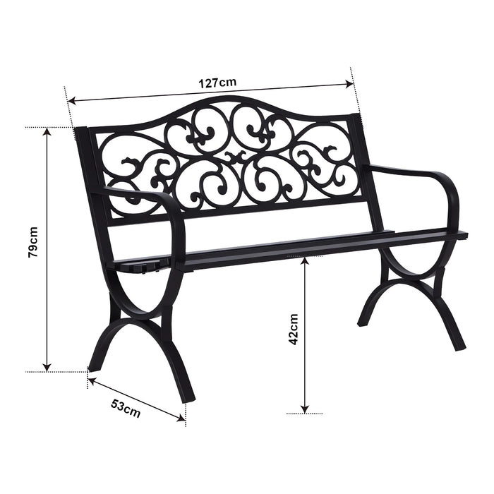 Panca da Giardino Utav con Schienale e Braccioli in Acciaio - Grigio Scuro con Patina Verde casa.pro
