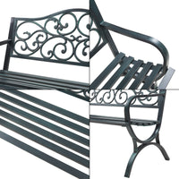 Panca da Giardino Utav con Schienale e Braccioli in Acciaio - Grigio Scuro con Patina Verde casa.pro