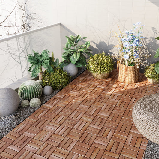 Set Alliste di 10 Piastrelle per Pavimentazione da Esterno Design Mosaico in Legno Naturale casa.pro