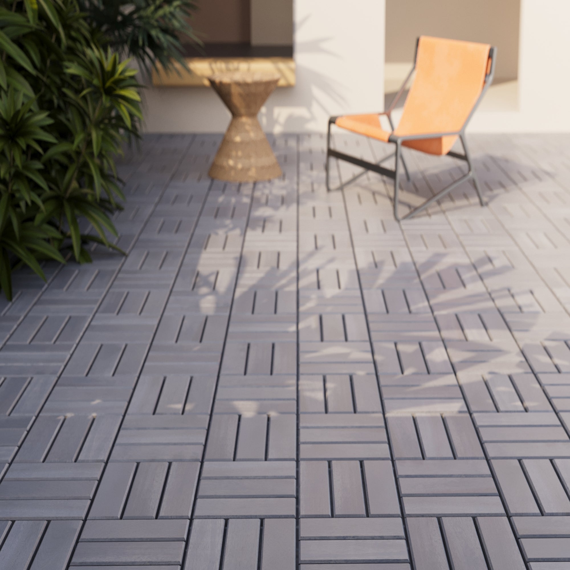 Set Alliste di 10 Piastrelle per Pavimentazione da Esterno Design Mosaico in Legno - Grigio casa.pro