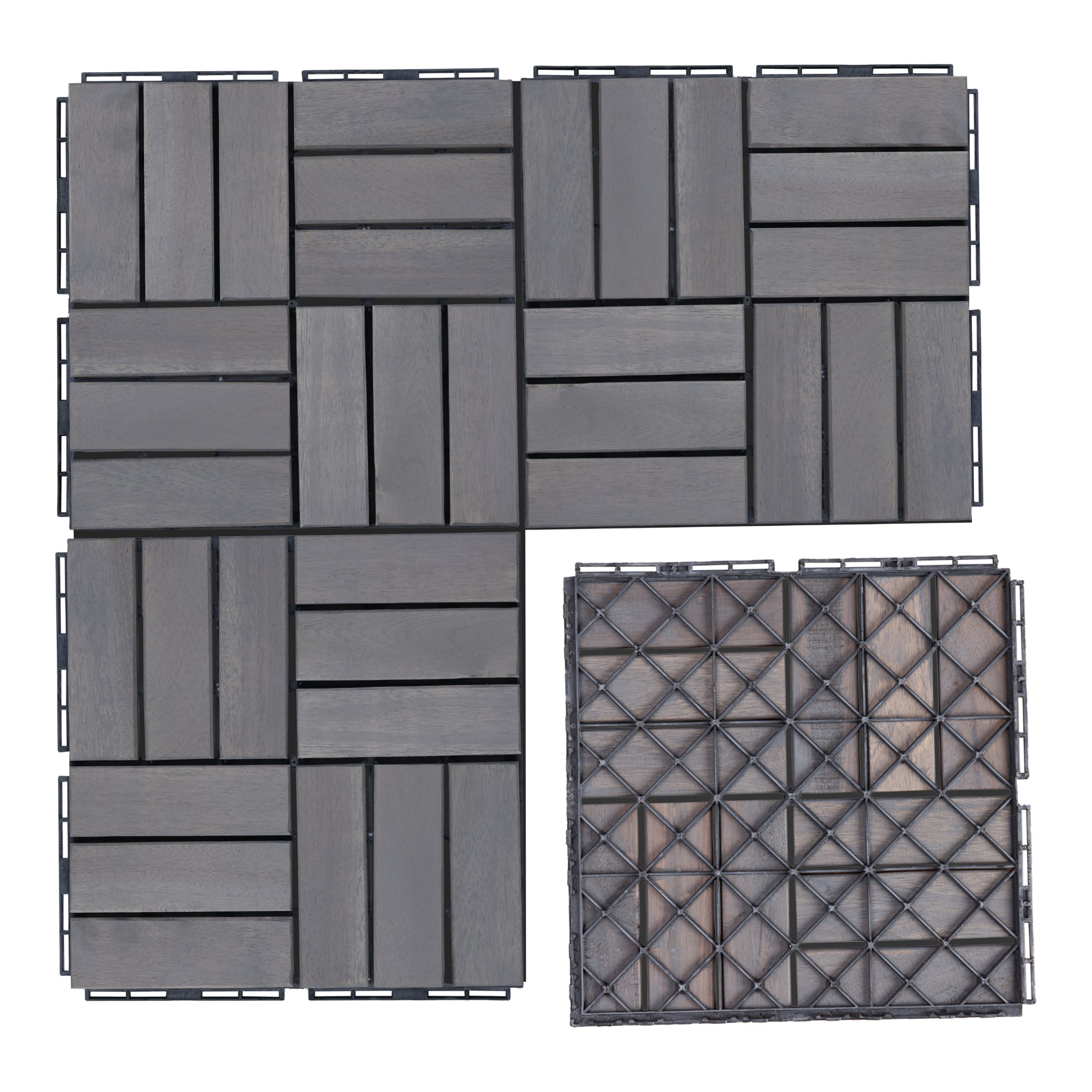 Set Alliste di 10 Piastrelle per Pavimentazione da Esterno Design Mosaico in Legno - Grigio casa.pro