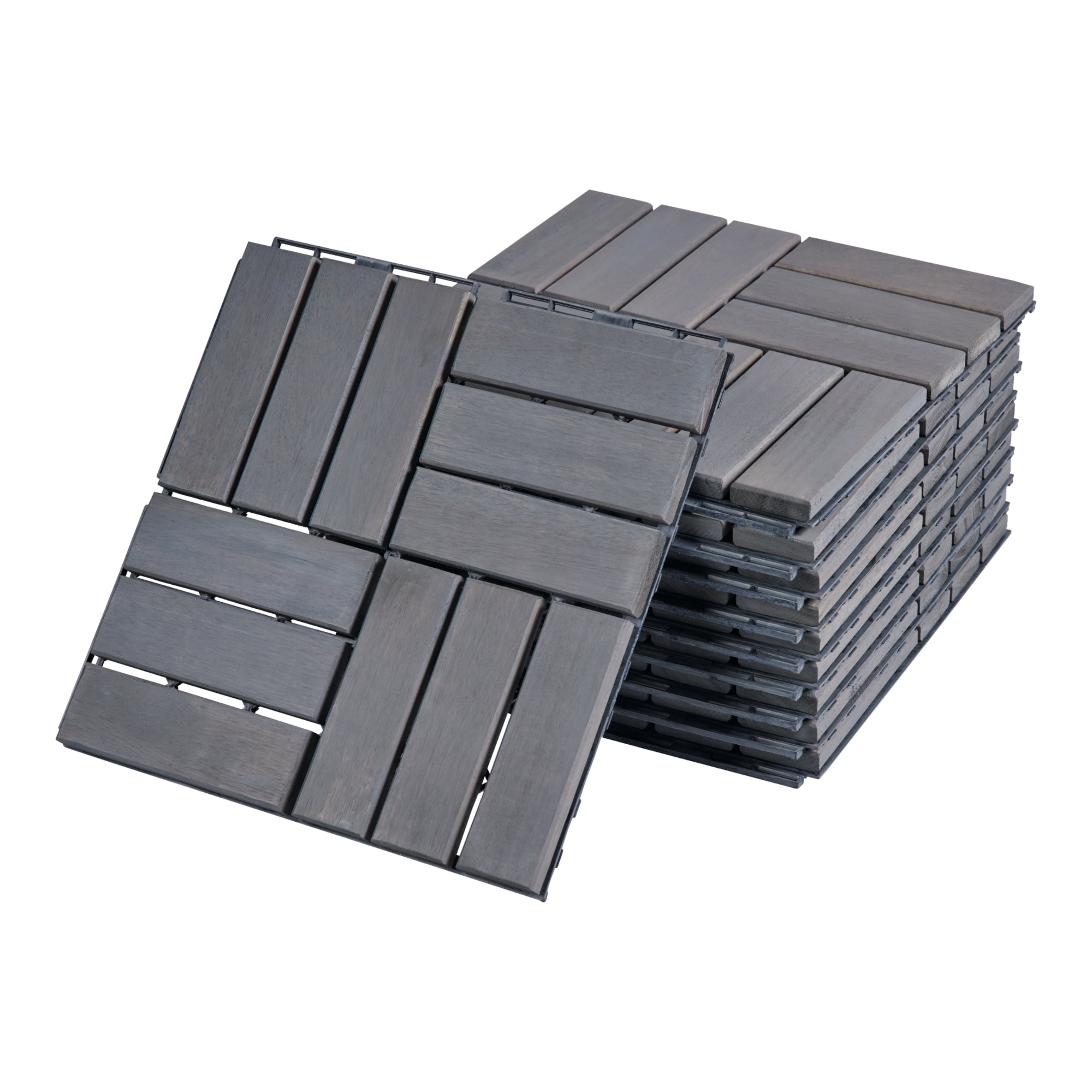 Set Alliste di 10 Piastrelle per Pavimentazione da Esterno Design Mosaico in Legno - Grigio casa.pro