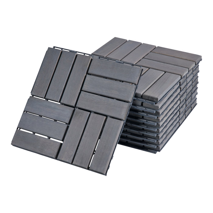 Set Alliste di 10 Piastrelle per Pavimentazione da Esterno Design Mosaico in Legno - Grigio casa.pro