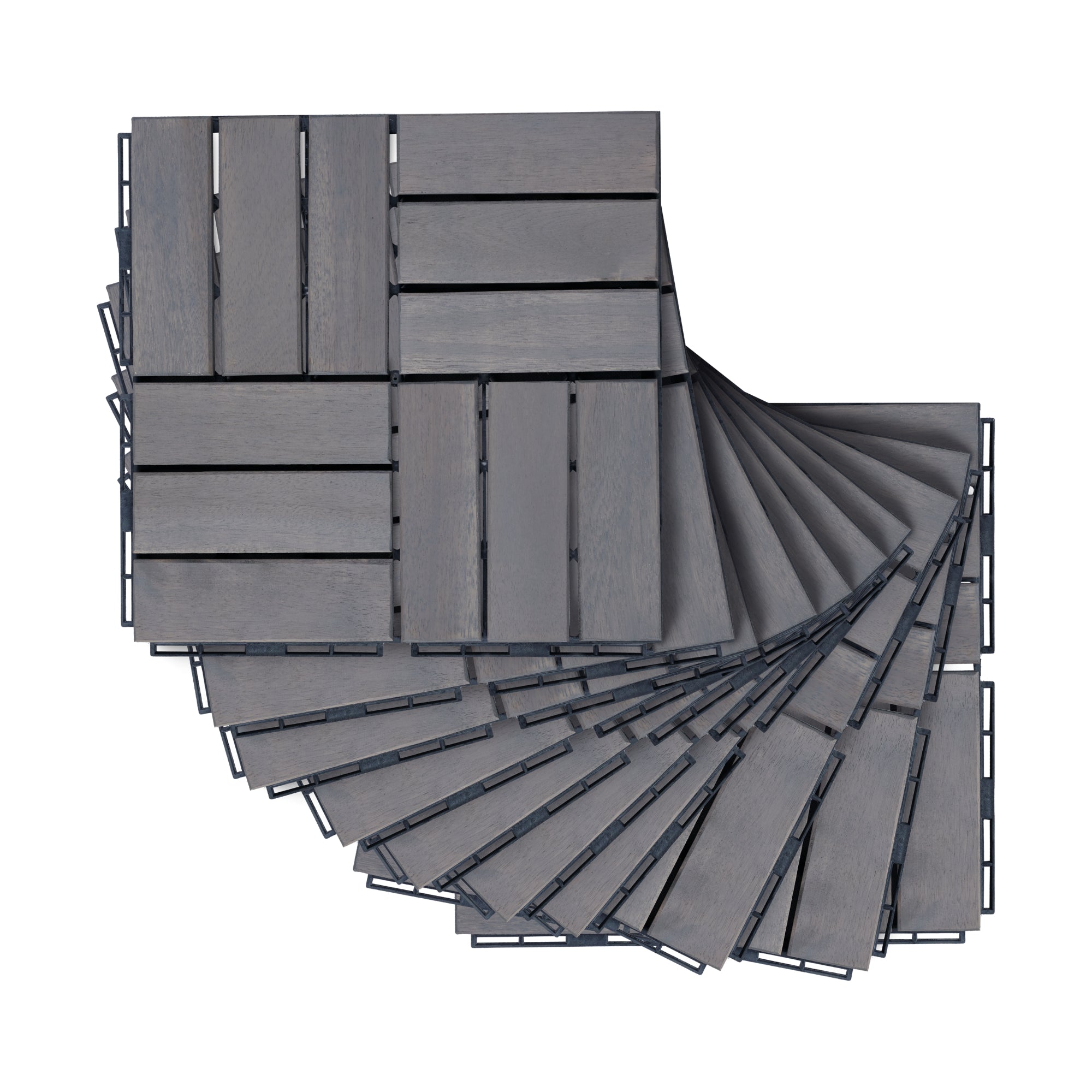 Set Alliste di 10 Piastrelle per Pavimentazione da Esterno Design Mosaico in Legno - Grigio casa.pro