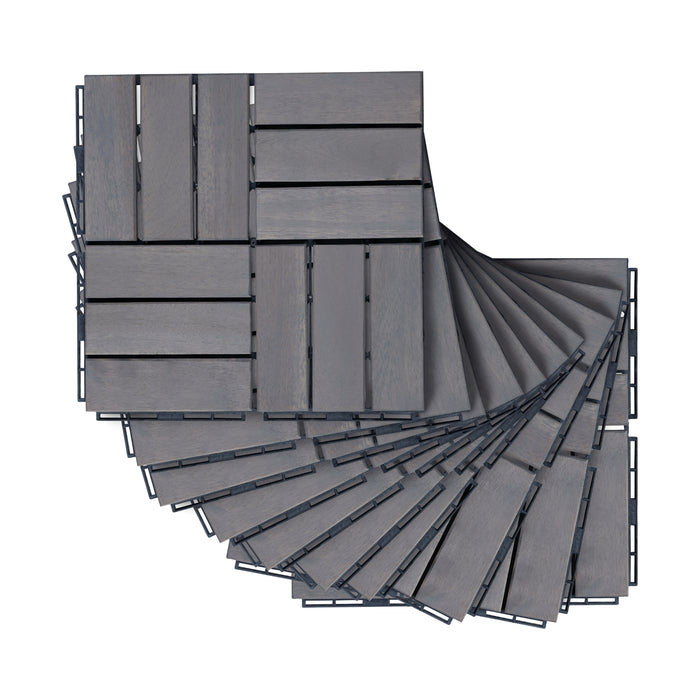 Set Alliste di 10 Piastrelle per Pavimentazione da Esterno Design Mosaico in Legno - Grigio casa.pro
