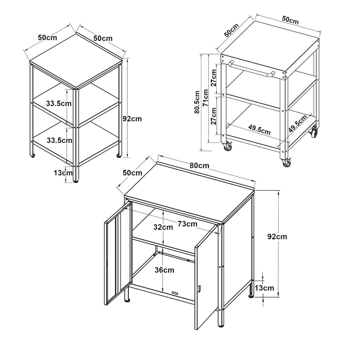 Set Bolognano Mobili da Esterno in Acciaio - Bancone Armadietto e Carrello Portavivande - Nero opaco casa.pro