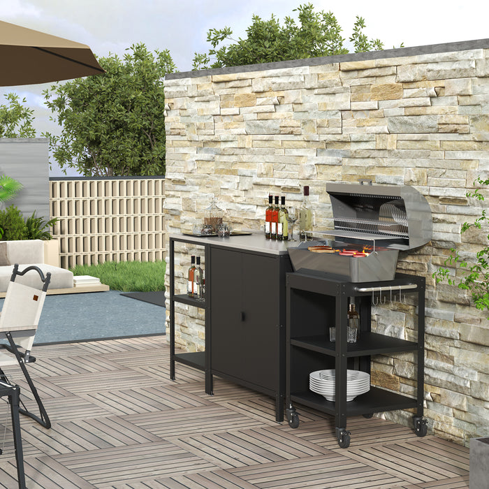 Set Bolognano Mobili da Esterno in Acciaio - Bancone Armadietto e Carrello Portavivande - Nero opaco casa.pro