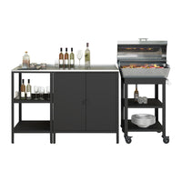 Set Bolognano Mobili da Esterno in Acciaio - Bancone Armadietto e Carrello Portavivande - Nero opaco casa.pro