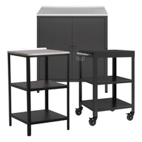 Set Bolognano Mobili da Esterno in Acciaio - Bancone Armadietto e Carrello Portavivande - Nero opaco casa.pro