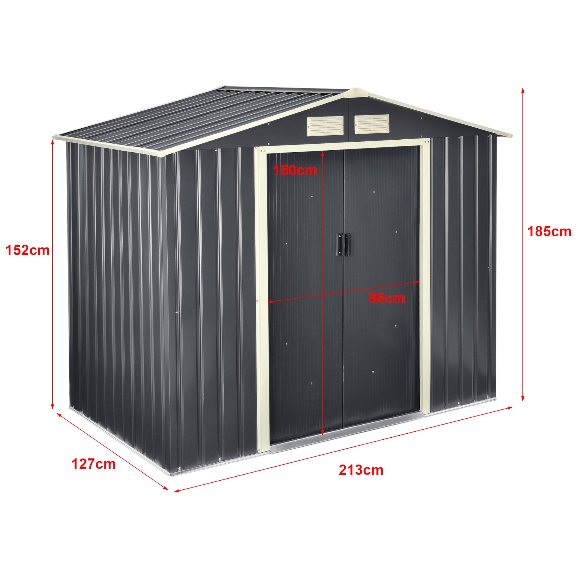 Casetta da Giardino 213x127x185 cm Box Organizzatore Deposito Stoccaggio in Lamiera Zincata con Cornice di Base in