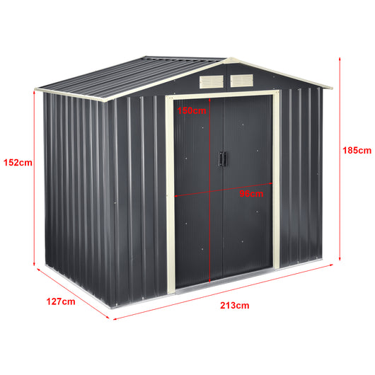 Casetta da Giardino 213x127x185 cm Box Organizzatore Deposito Stoccaggio in Lamiera Zincata con Cornice di Base in