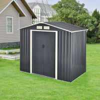 Casetta da Giardino 213x127x185 cm Box Organizzatore Deposito Stoccaggio in Lamiera Zincata con Cornice di Base in